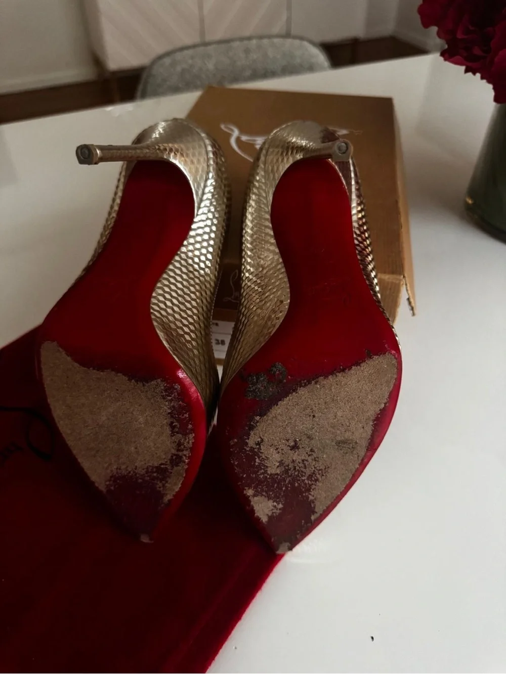 Christian Louboutin Silver Textured Pointed Toe Pumps